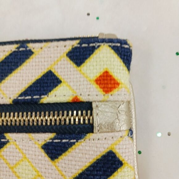 Spartina 449 Daufuskie Wristlet Wallet Linen Leather Navy Beige Geometric - Picture 11 of 12